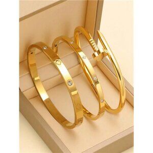 Cubic Zirconia Bangles Stainless Steel Bracelet Set